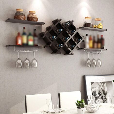 Estantería De Pared Para 6 Botellas De Vino - Metal Negro, Ahorra Espacio, Ideal Para Cocina O Bar