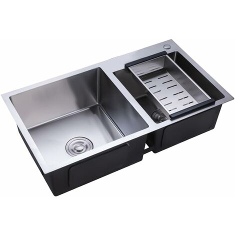 Desague Fregadero Doble Fregadero Doble De Cocina De Acero Inoxidable, Con Escurridor Fregadero Cocina 78x43 Cm