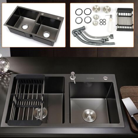 Fregadero De Cocina Fregadero Doble Acero Inoxidable 78x43x21 Cm - Con Escurridor Y X-Drain Fregadero 2 Senos