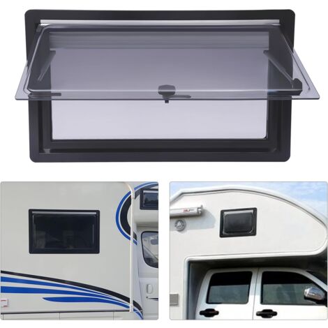 Ventana lateral 90 x 50 cm Ventana para autocaravanas Ventana plegable de empuje exterior con persiana integrada y mosquitera para caravanas Furgoneta Camper Gris