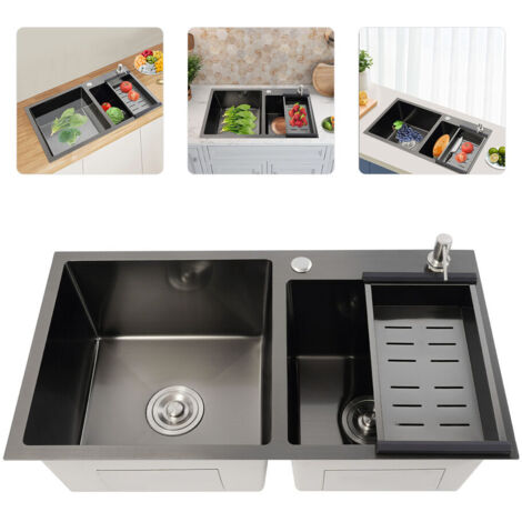 Fregadero bajo encimera Fregadero de acero inoxidable Desagüe 7843cm negro