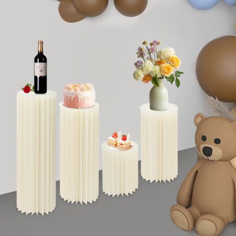 4 piezas plegables de cartón soporte de la torta centro de mesa pantalla cilindro flor stand boda decoración de la fiesta de cartón flor stand 40cm+60cm+80cm+100cm de alto +PVC hoja 44 hojas (1/5)