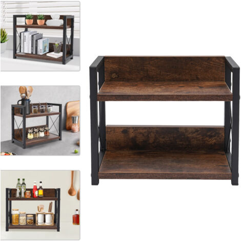 Estantería de dos niveles, estantería de cocina de madera, estantería de cocina, estantería para especias de encimera, estantería para archivar documentos