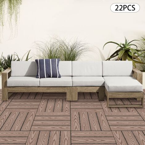 30 cm x 30 cm 22 baldosas cuadradas Patchwork de madera y plástico para suelos Decoración de suelos Veteado de madera en relieve color café (1/5)