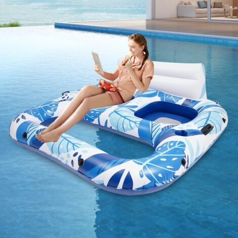 165 x 152 x 55 cm, tumbona hinchable para 2 personas, flotador con respaldo en forma de U, asiento flotante para piscina. (1/5)