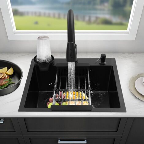 Fregadero de cocina 50 x 45 cm Fregadero de cocina multifuncional de acero inoxidable con grifo extensible