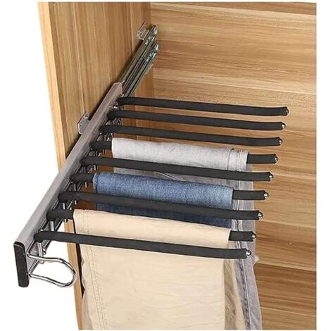 Perchas para pantalones Percha para pantalones deslizante Acero inoxidable Multifuncional Extensible Antideslizante Percha para vaqueros 9 varillas, izquierda