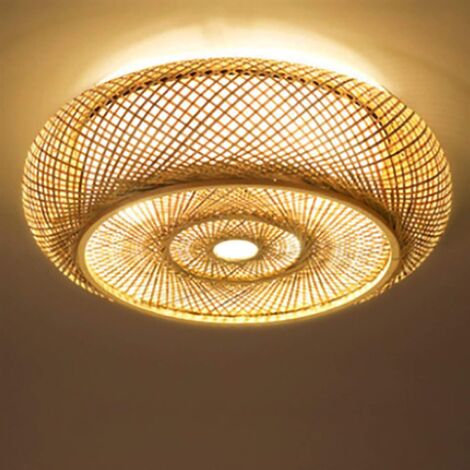 Lámpara de techo Boho Antique Bambú Lámpara de techo retro creativa Pantalla de ratán Lámpara de araña de 3 luces E27 País Pasillo Lámpara colgante tejida a mano Lámpara cálida 50 cm [Clase energética (1/5)