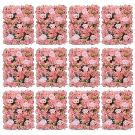 12 piezas de 40 x 60 cm, pared floral artificial, pared de rosas, paneles florales para pared, paneles de fondo florales artificiales, decoración de fondo para bodas en rosa.