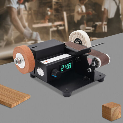 Lijadora de banda eléctrica en miniatura ToAuto, pulidora de escritorio, almohadilla con pantalla LED - Control variable infinito de 2 velocidades, herramienta eléctrica multifuncional 3 en 1 de 350 W