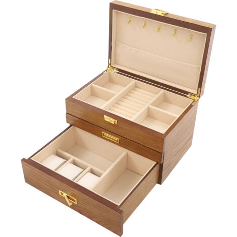 Joyero de madera, joyero de 3 niveles para mujer, organizador de joyas, caja de madera para guardar collares, pendientes y anillos.