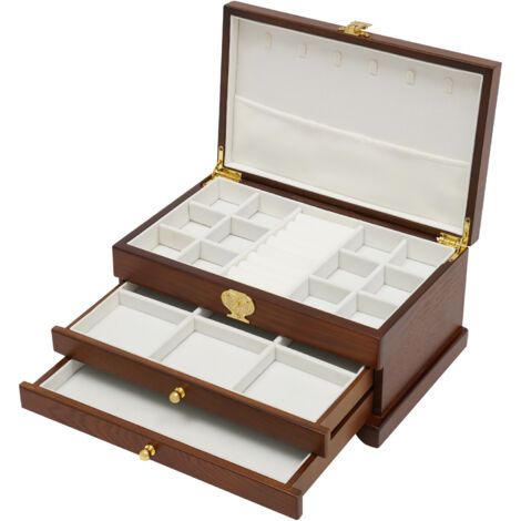 Joyero, joyero de 3 niveles para mujer, organizador de joyas, caja de madera para guardar collares, pendientes, anillos y pulseras.