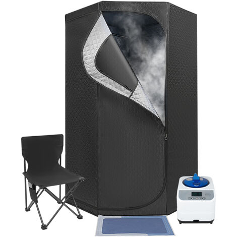 Sauna de vapor portátil, kit de sauna personal para spa en casa, baño turco desintoxicante y relajante para el hogar, aparato de vapor de 1350 W/3 L, con mando a distancia, silla plegable y alfombrill