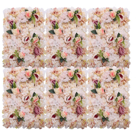 Lote de 6 paneles murales florales de 60 cm x 40 cm con rosas artificiales amarillas y rosas. Fondo floral artificial. Fondo mural floral para fiestas, bodas, despedidas de soltera, baby showers, Navi