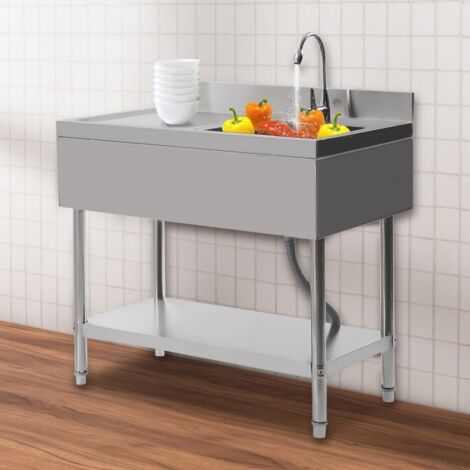 Fregadero de acero inoxidable de 1 cubeta recta con base elevada, lavabo multifuncional Fregadero de acero inoxidable Fregadero para vajilla Encimera para vajilla 100 x 60 x 80 cm (1/5)