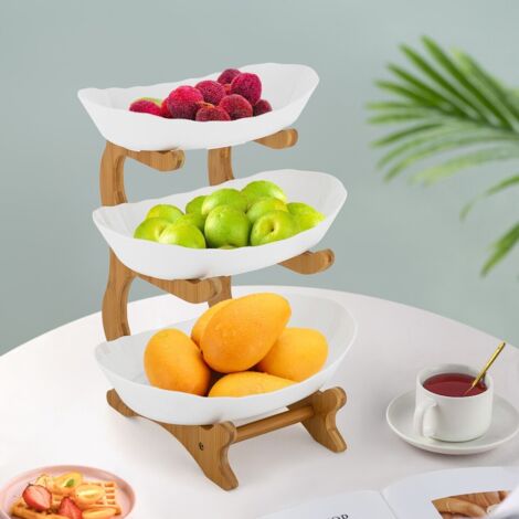 Bandeja triple para fruta de plástico blanco Gran cuenco para cenar de 3 pisos con bandeja Party Snack Dessert Cake Stand Fruit Bowl
