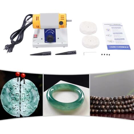 Pulidora de mesa, pequeño torno multifuncional muy eficaz con 2 ruedas de tela, motor de pulido de 320 W, bajo nivel de ruido, 220 V, para pulir joyas y piedras preciosas en joyería. (1/5)