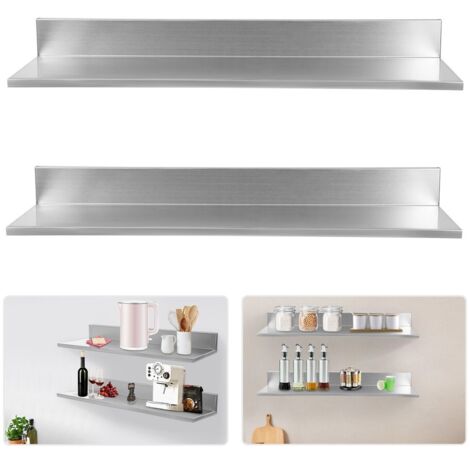 Lote de 2 soportes de pared de acero inoxidable, estantes de almacenamiento para cocinas profesionales, estantes de pared, con una capacidad de carga de 40 libras.