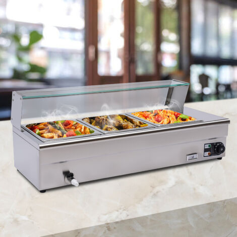 Armario calentador para alimentos, equipado con 3 placas de cocción de formato 1/2 GN, armario de vapor profesional de acero inoxidable, 1 200 W, capacidad de 6,34 litros