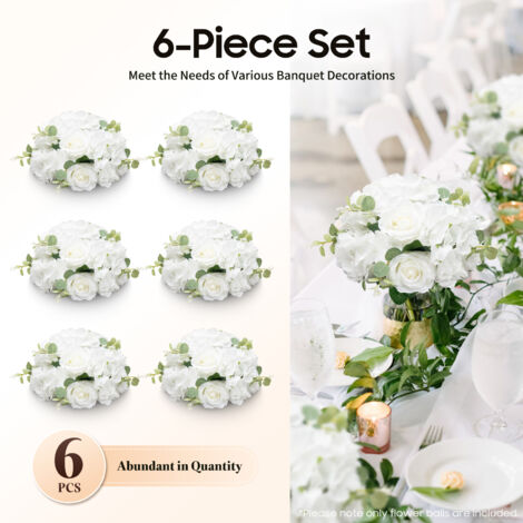 Ramo floral blanco, centro de mesa, juego de 6, 34 x 19 cm, decoración de mesa para fiestas, ramos, arreglos florales para banquetes de boda (1/5)