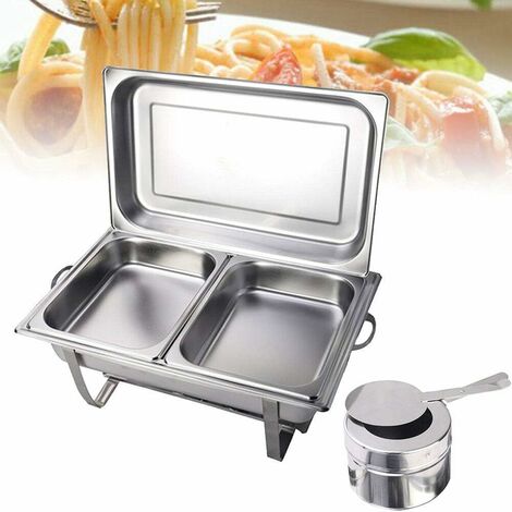 7,5L Servidor de Buffet Plato de Frotamiento Calentador de Alimentos de Acero Inoxidable Recipiente de Calentamiento con Tapa y Bandeja Bufé para Hotel Restaurante de Autoservicio Doble Cuadrículas (1/4)