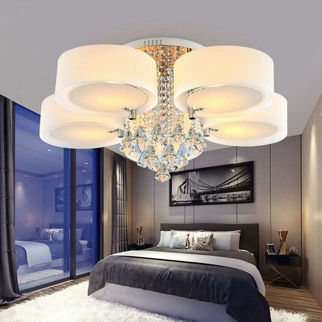 Lámpara de Techo de Cristal 5 Cabezas Lámpara Colgante de Sala de Estar de Araña LED Luz Iluminación Moderna con Control Remoto E27 75 35 cm