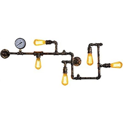Lámpara de pared retro industrial, iluminación interior, lámpara de pared, tubo de agua con cinco fuentes de luz para restaurante, cafetería, bar, salón (1/4)