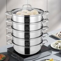 Cocedor al vapor de 5 niveles y 30 cm, acero inoxidable 304, olla a presión para cocinar, olla a presión con tapa, olla a presión de acero inoxidable.