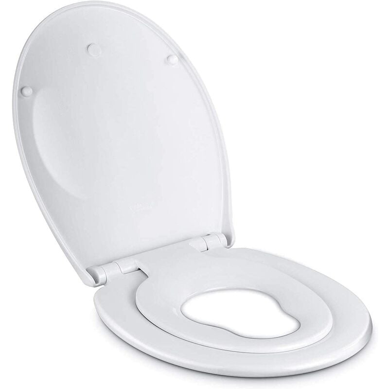 Tapa WC, Asiento de inodoro familiar, de polipropileno, con asiento magnético para niños, descenso lento con freno de caída, cierre suave, Tapa de WC para adultos y niños en forma de O / AZ005K