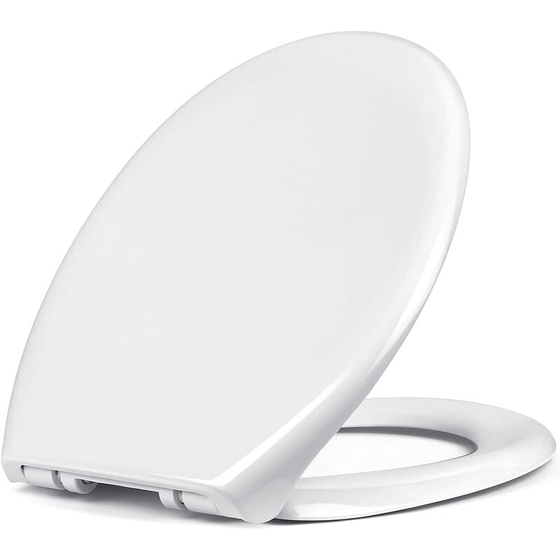 Tapa WC, Asiento de inodoro ovalado de polipropileno con sistema de descenso automático, tapa de inodoro, color blanco/ AZ001O