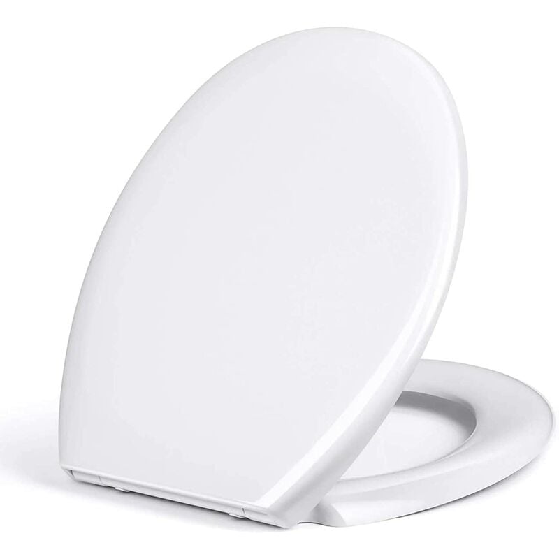 Tapa WC, Asiento de inodoro ovalado con sistema de descenso automático, tapa de inodoro, color blanco (Tapa WC-UF)