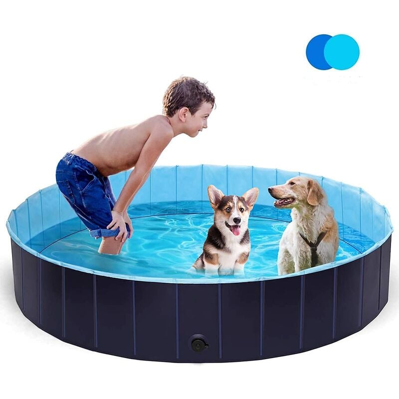 Piscina para perros de 160x30 cm Piscina plegable para perros pequeños y medianos Gatos 100% seguro y no tóxico PVC Antideslizante Exterior Interior Baño Patio Jardín