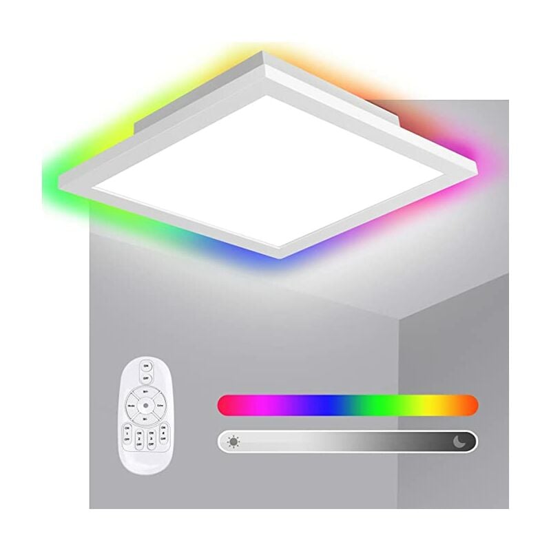 Panel LED RGB Lámpara de Techo LED Regulable, Lámpara de Techo LED con 8 Colores de Luz y 3000K Blanco Cálido, Luces de Techo LED para Sala de Estar, Oficina, Cocina, 30x30cm