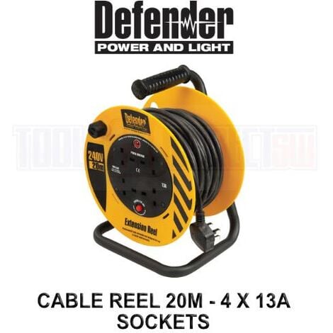 Defender Cable Reel Extension Lead 240V 4 Gang 20 Meters - E86465