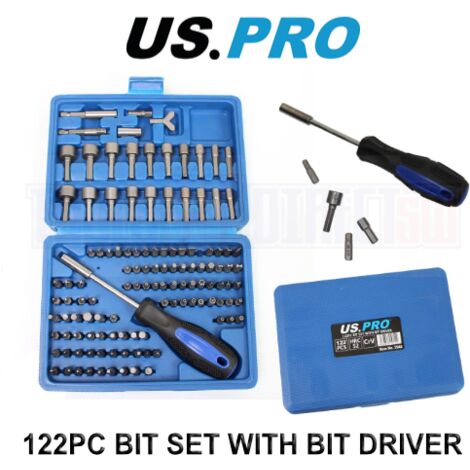 US PRO Tools 122pc Bit Set With Bit Driver Star, Hex, Spline, Square ...