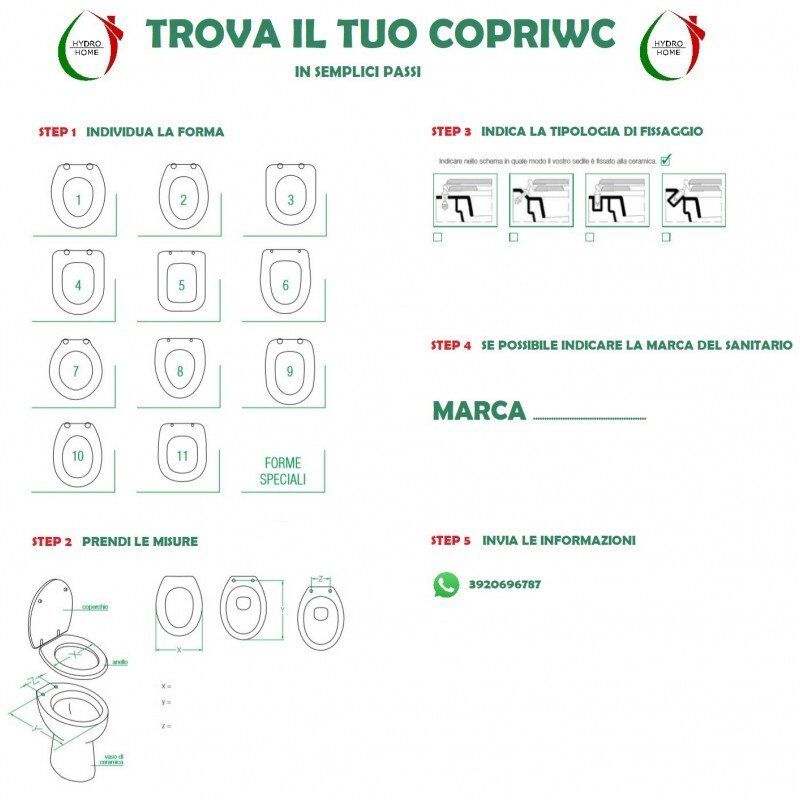 Copriwater Per FALERII ADRIA (Terra/Sospeso/Monoblocco) - Termoindurente Bianco, Cerniere Inox Con Chiusura Normale O Soft Close Con Sgancio Rapido, Made In Italy
