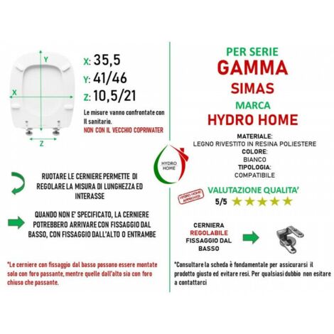 HYDRO HOME Copriwater In Legno Rivestito Resina Poliestere | Bianco Lucido | Made In Italy | Compatibile Gamma Simas
