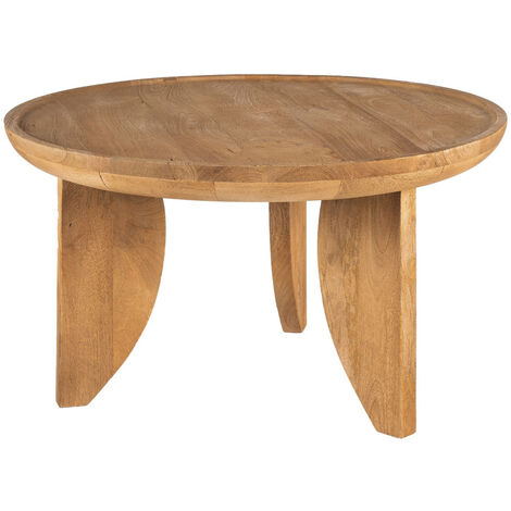 Drawer – Table basse ronde en bois massif ø84cm – Hauteur 46cm – 3 pieds en arc – Pour apéros et décoration – Bois de manguier unique