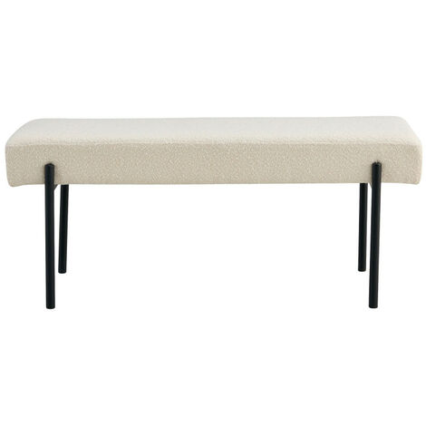 Banc en tissu bouclette et métal L100cm - Blanc - SWINDON (1/5)