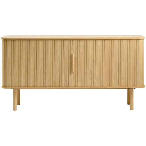 Buffet aux portes coulissantes en bois strié L160cm - Bois clair - CALLAN (1/4)