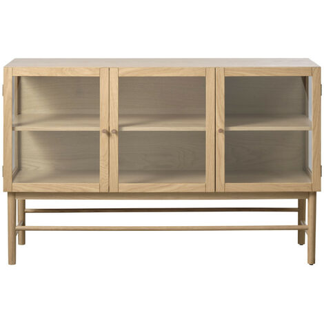 Buffet 3 portes en verre trempé et bois L132cm - Bois clair - CAHIR (1/5)