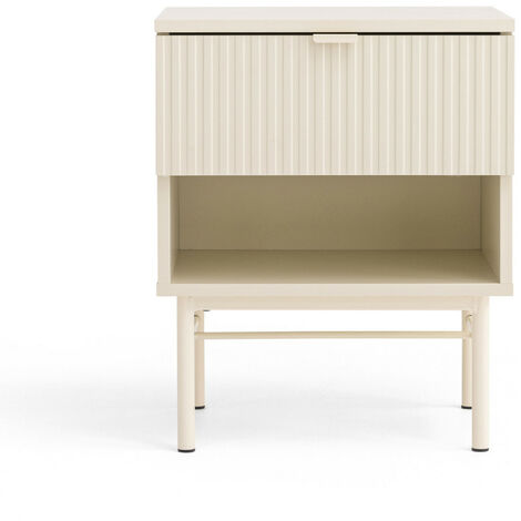 Table de chevet 1 tiroir, 1 niche en bois et métal - Crème - MOLLY (1/5)