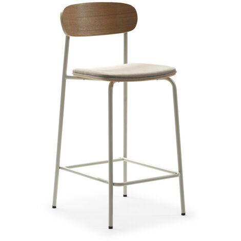 Lot de 2 chaises de bar en tissu et métal H66cm - Beige - Arno (1/7)