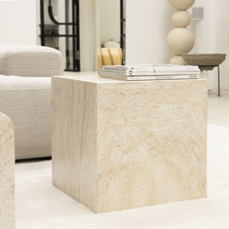Tables basses Sara en manguier et travertin - Tables basses Sara