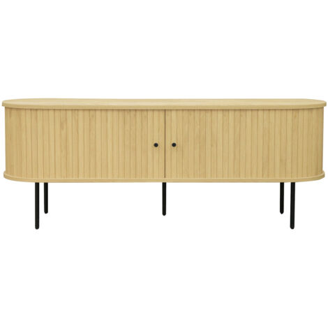 Drawer – Meuble TV en bois clair et métal L150cm – Portes coulissantes striées – Pieds en métal – Design contemporain pour salon (1/5)