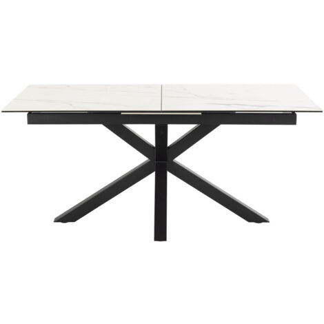 Table à manger extensible 6 à 8 places en céramique et métal 168-210x90cm - Blanc - EUREMA (1/5)