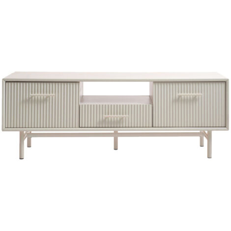 Meuble TV 2 portes 1 tiroir en bois et métal L140cm - Grège - JURA (1/5)