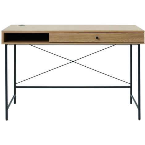 Bureau 1 tiroir 1 niche en bois et métal L120cm - Bois clair - RINTO (1/5)
