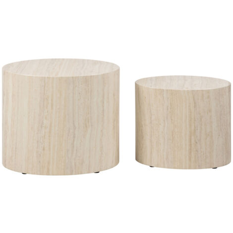 Lot de 2 tables d'appoint ovales en effet travertin - Beige - EQUICOLA (1/5)