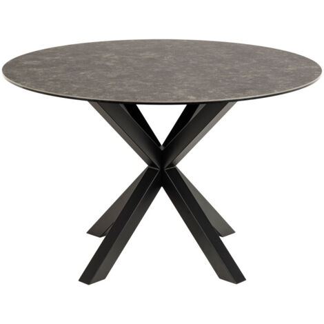 Table à manger 4 personnes ronde en céramique et métal - Noir - EURAME (1/5)